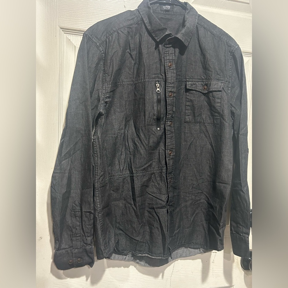 Black button up shirt with zipper pocket, Size L #denim #menswear